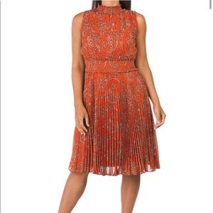 NWT Nanette Lepore Picante Multi Print Smocked Pleated Midi Dress